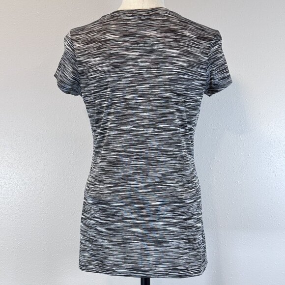 Energy Zone Womens Small Speed-Dri Black Gray Striped V-Neck Activewear T-Shirt - Picture 2 of 14